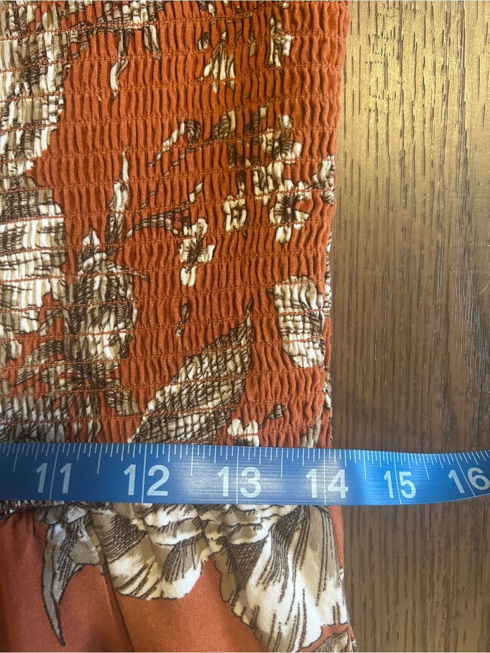 Calvin Klein Sleeveless Rust Floral Wide Leg Cropped Jumpsuit, Smocked Bodice - Picture 8 of 11